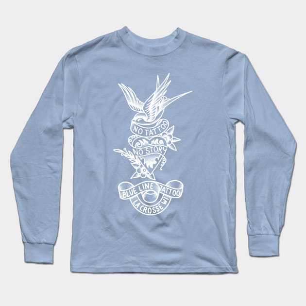 Blue Line Tattoo Swallow Heart Design Long Sleeve T-Shirt by BlueLine Design